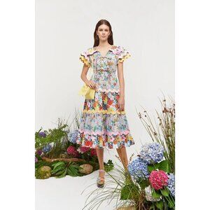 CeliaB Olav Floral Scalloped Midi Dress Floral Womens SIze XS